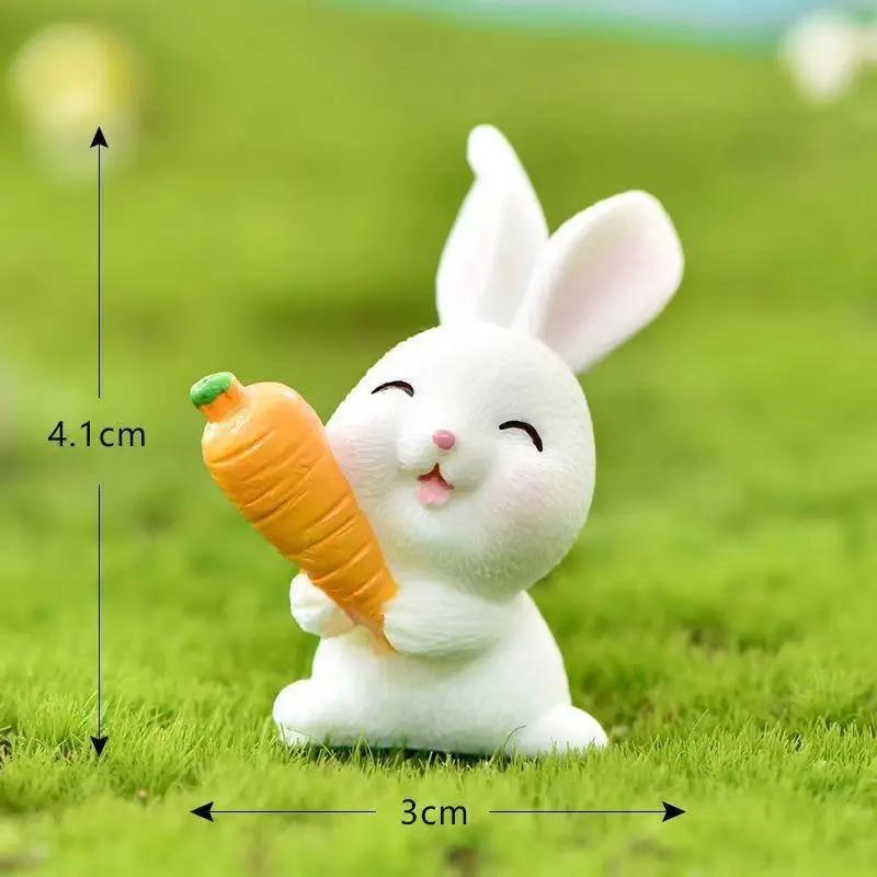 7pcs Cute Animal Garden Decorative Bunny Set Micro Landscape Resin Small Figurines Creative Furniture Decor for Fairy Garden