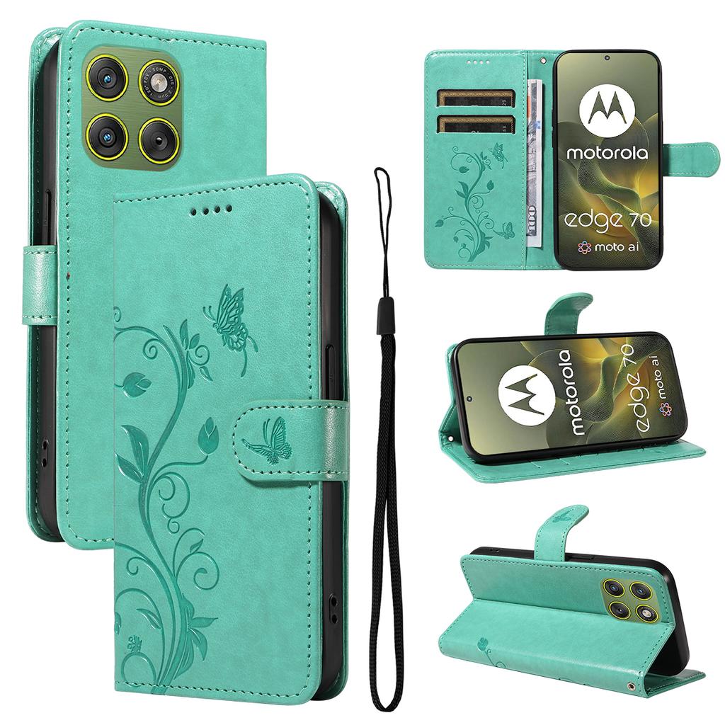 For Motorola Edge 70 5G PU Leather Cases Flower Pattern Wallet Stand Phone Cover with Strap