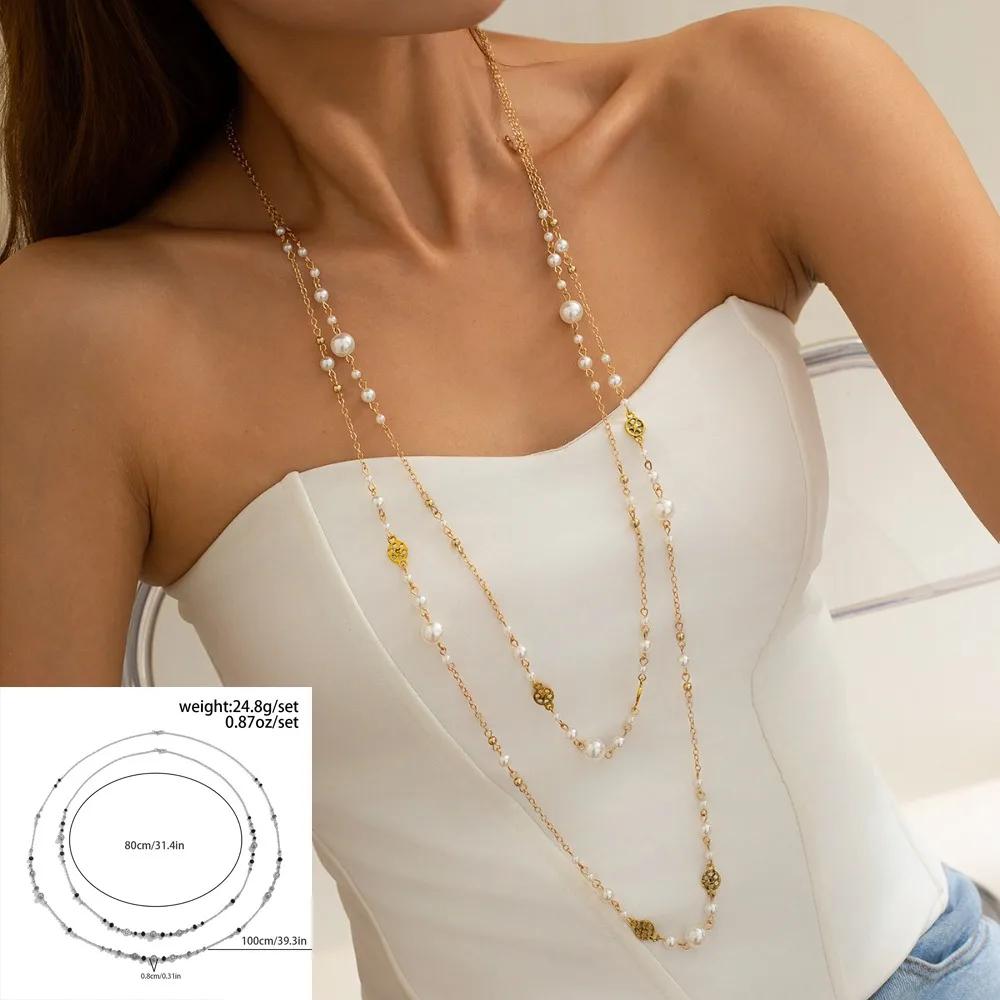 New Alloy Pentagram Star Pendant Silver Color Punk Long Chain Necklace Double Layer Y2K Style Choker