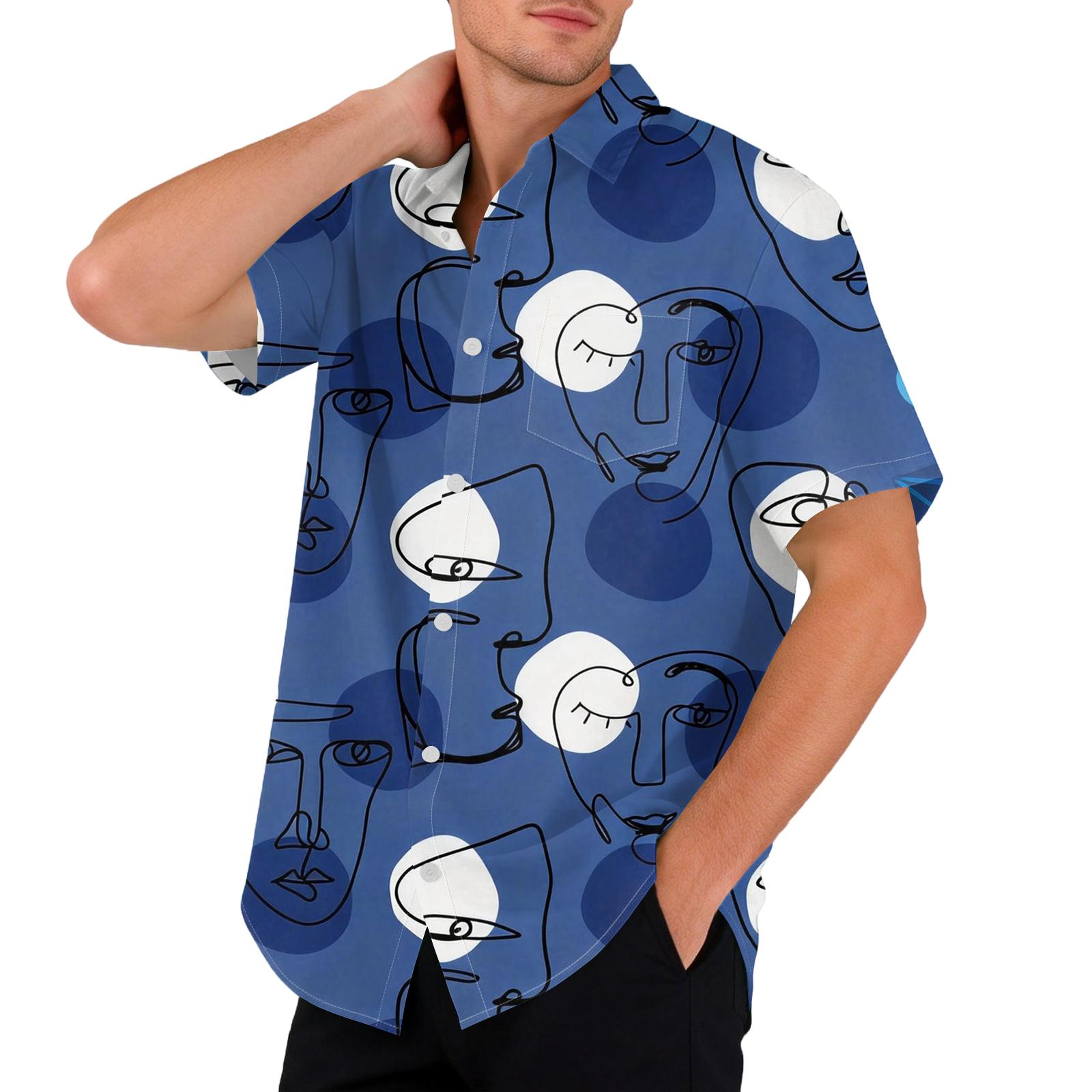 Гавайский принт - мужская повседневная рубашка с коротким рукавом L