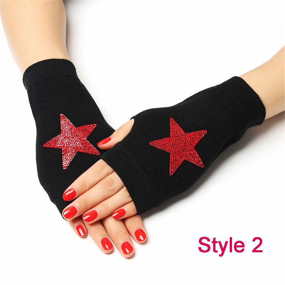 Rhinestone Wool Knitted Half Finger Computer Mittens Warm Gloves Fingerless Gloves