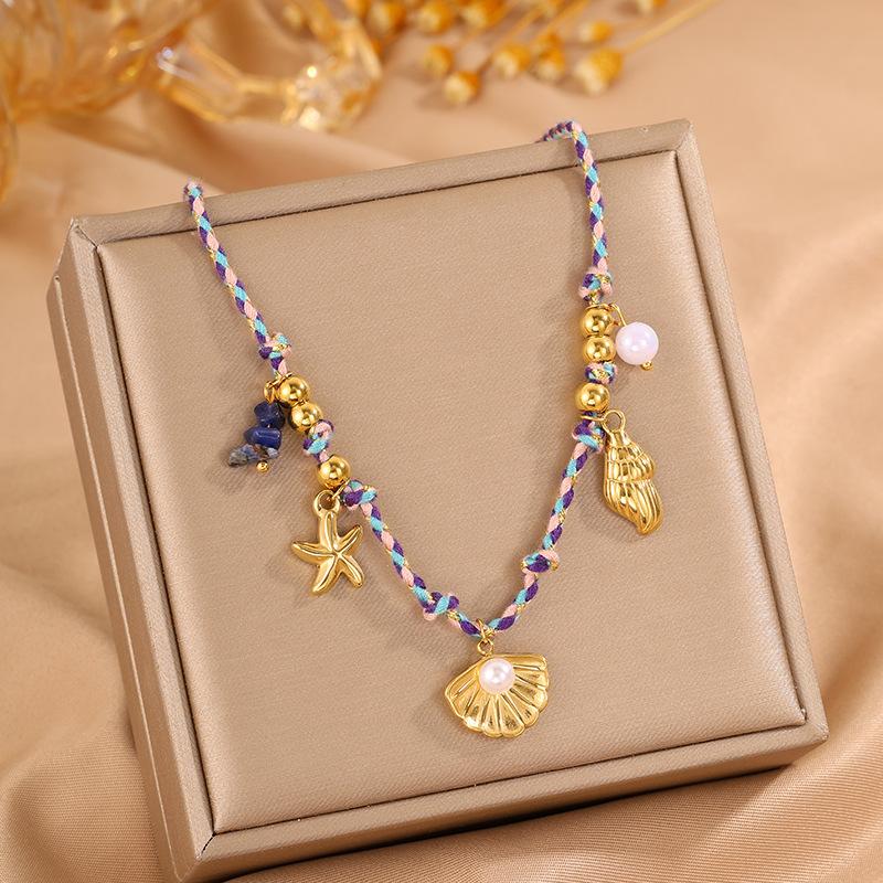 Summer Beach Travel Starfish Accessories Whale Color Woven Necklace Women's Fashion Travel Versatile Beaded Necklace