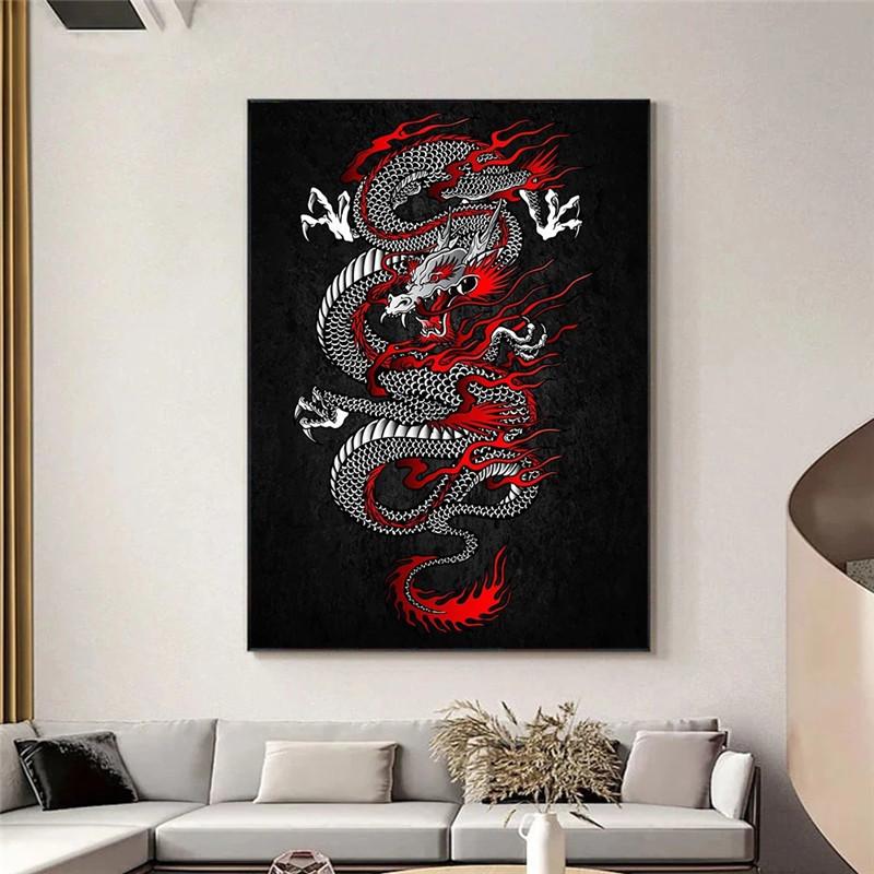Modern Art Chinese Flying Dragon Tengun Goes In Fog Canvas Paintings Posters and Prints Decoration for Home, Living Room