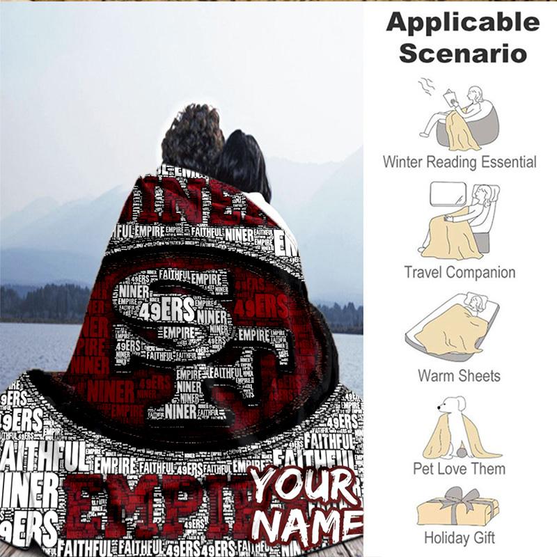 1PC Custom Name Blanket Faithful 49ers Football Flannel Blankets Patterns Throw Blanket All-Season Soft Gift for Couch, Bed, Camping, Birthday Gifts