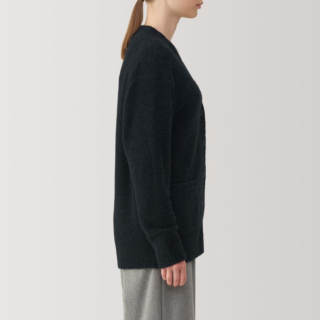 MUJI Women's Wool Blend Boucle V-Neck Cardigan, Dark Gray, Size BA1PNA4A, Women's Size S