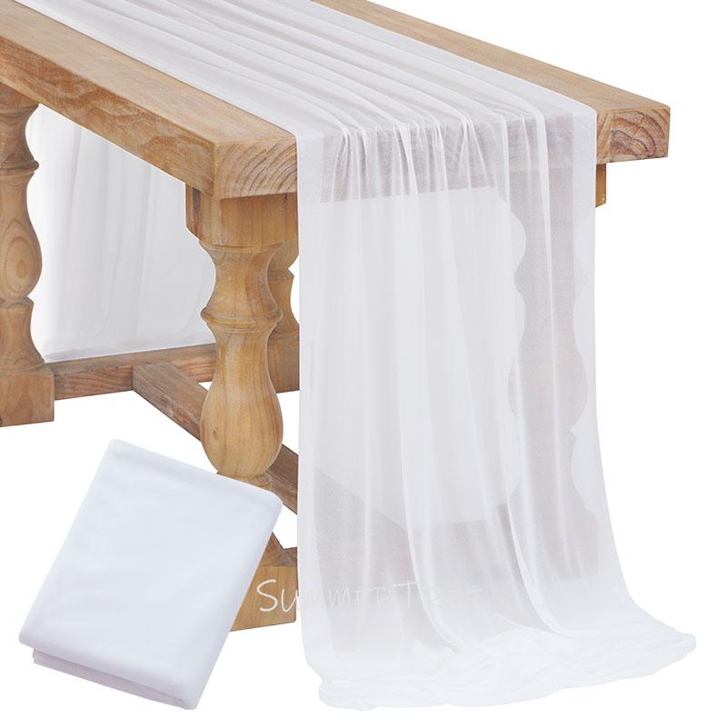 Flowy Drape Sheer Gauze Table Runner Rustic Boho Burgundy Blush Pink for Wedding Party Baby Bridal Shower Dining Table Decor 5