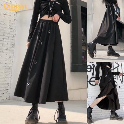 Dark Style Women Girl High Waist Hanging Buckle Street Long Skirt