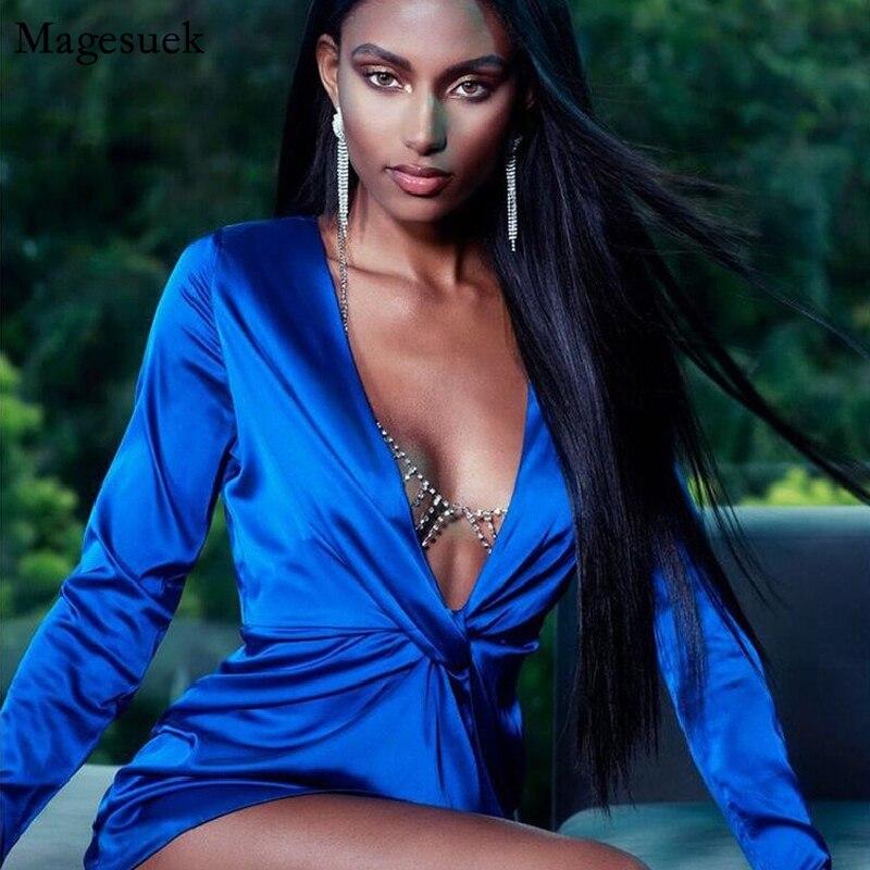 Elegante V-ausschnitt Satin Sexy Kleid Frauen Sommer Mode Langarm Party Kleid Frau Seide Split Abend Kurze Kleider Roben 28465