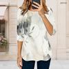 Women Plus Size Round Neck 3 4 Sleeve Abstract Printed T Shirt Curved Hem Casual Top
