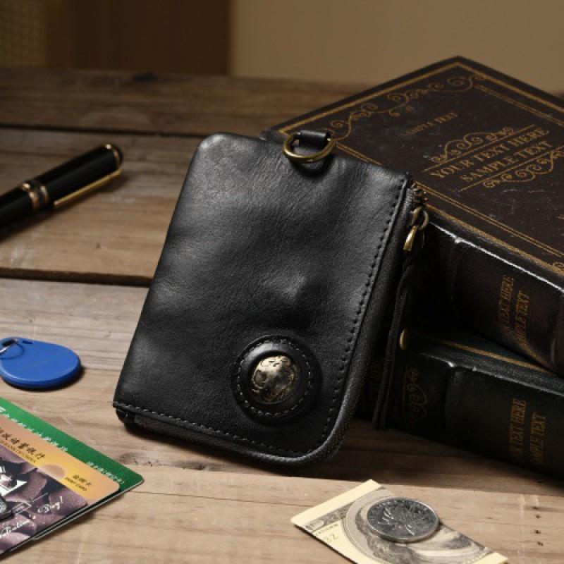 Mens Womens Vintage Leather Coin Purse Minimalist Slim Wallet Key Holder With RFID Blocking