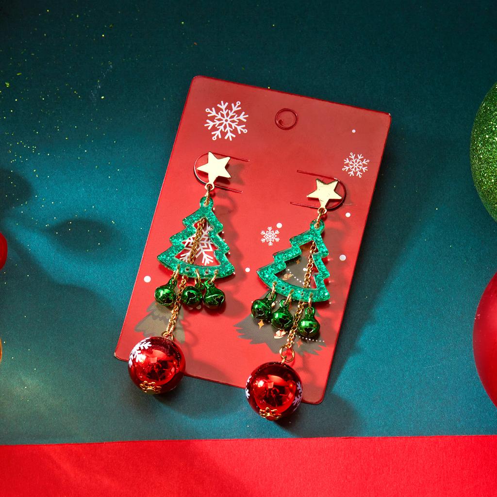 Christmas Hollow Xmas Tree Bells Round Ball Earrings For Women Snowflake Stars Sequins Bulb Tassel Earring Girl Festival Jewelry