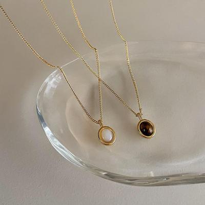 Cat's Eye Shell Stone Pendant Necklace - Simple, Versatile, and Stylish for Women