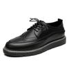 New Brogues Leather Platform Oxfords Lace Up Thick Tottom Male Derby Shoes Casual Loafers Mens Square Toe Formal Dress Shoes Men