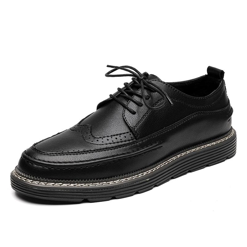 New Brogues Leather Platform Oxfords Lace Up Thick Tottom Male Derby Shoes Casual Loafers Mens Square Toe Formal Dress Shoes Men