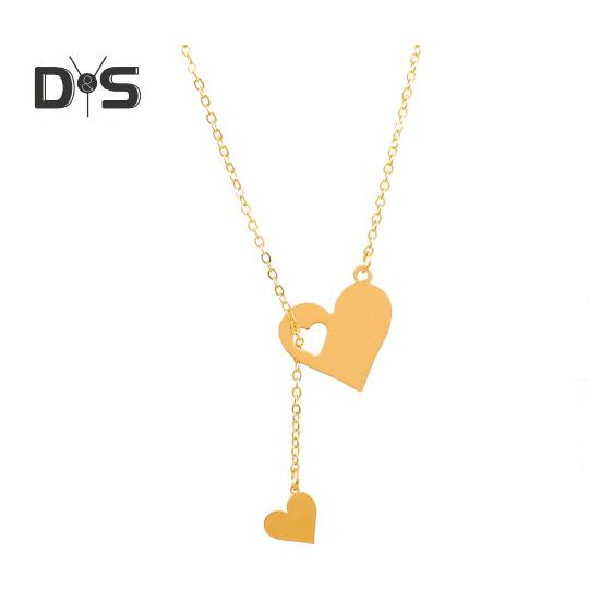 

Двойное женское ожерелье в форме сердца, полое колье с сердечком, романтические украшения на годовщину свадьбы, подарки на День святого Валентина золотистый