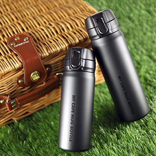 Pearl Metal My Cafe Mug HB-4785, 500ml Slim, One-Touch Water Bottle with Hot and Cold Insulation, Matte Black
