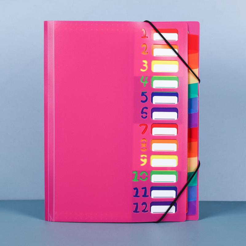 

Rainbow Accordion File Folder - 12-page PP Document Organizer with String Closure for Office Storage