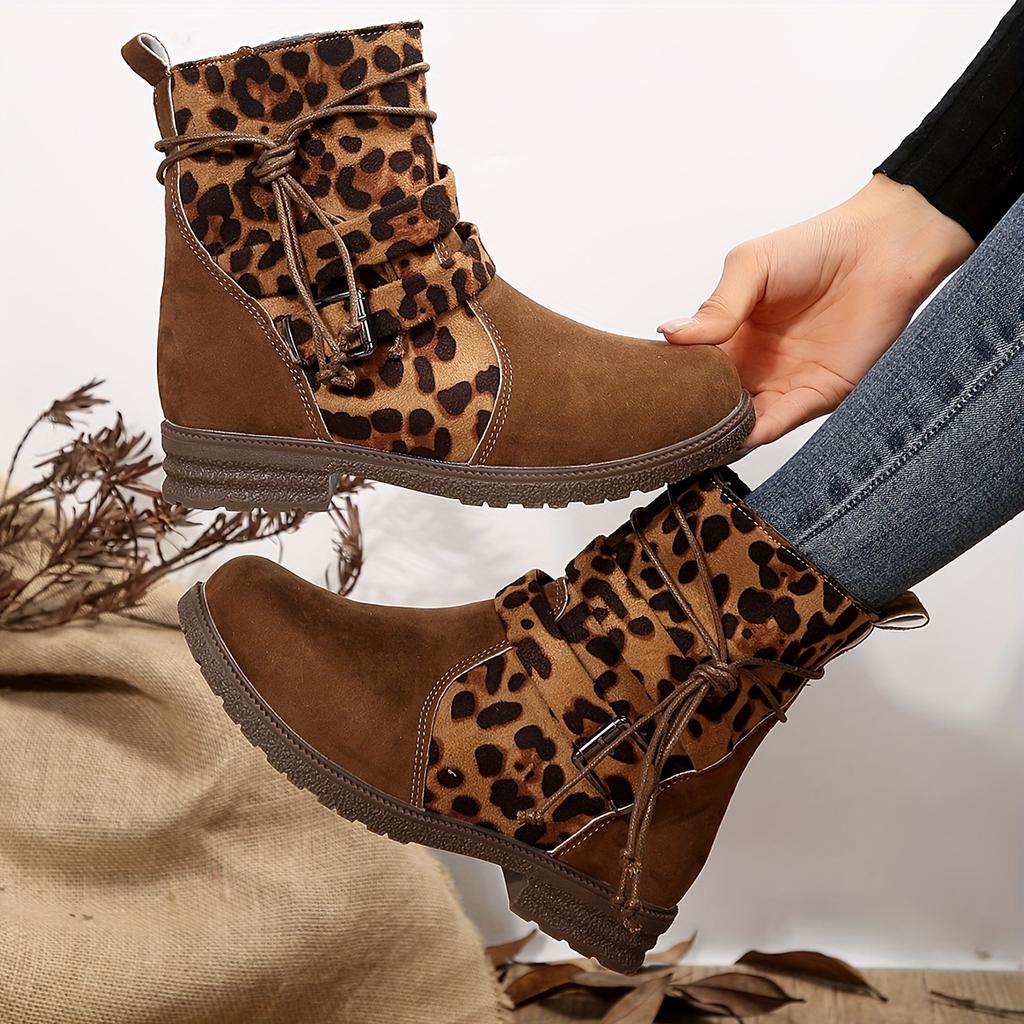 Plus Size Square Heel Suede Short Cargo Boots Women's New Side Zipper Round Toe Motorcycle Boots