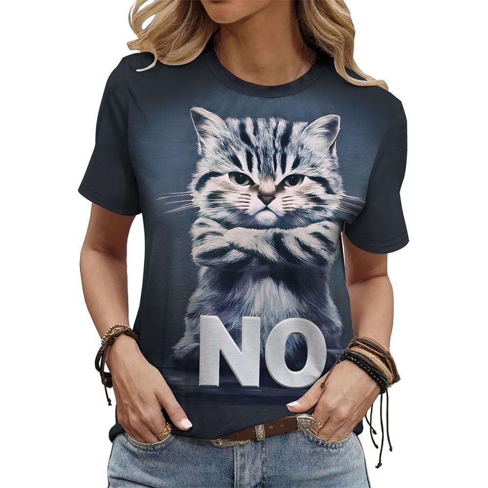 Summer Fashion Short Sleeve Casual Top Loose Women's T Shirt Cute Cat Cow Pattern Printed Woman Clothing Y2k Ladies Clothes Tees