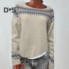 Vintage Damen Pullover Rundhals Langarm Farbblock Loose Pullover Pullover Mode Bequem Warm Strickmode Herbst Winter Gestrickte Kleidung