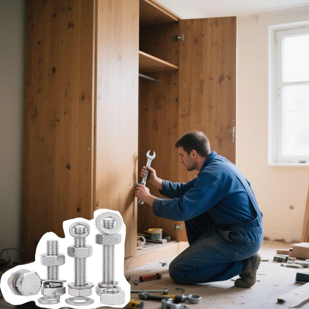 Flat Washer 304 Stainless Steel Screw Round Head Hexagon Head Screw Hex Bolt  Metal Working