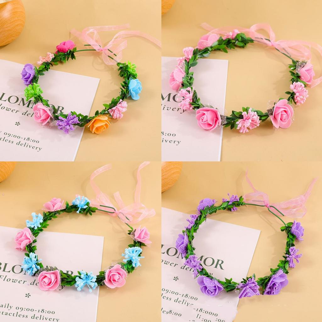 Ribbon Hairband Fabric Floral Hair Hoop Flower Wreath Headband Adjustable Artificial Rose Headband For Beach Parties Summer