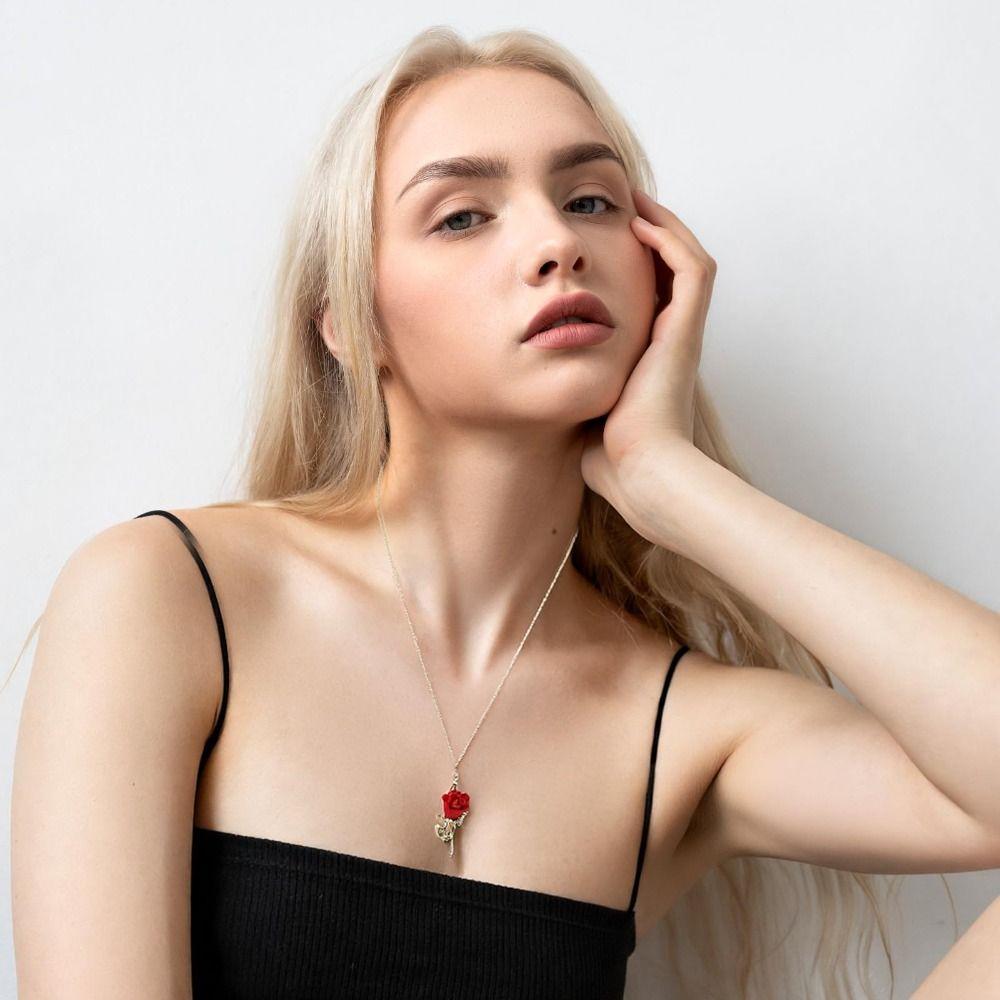 Romantic Minimalist Red Rose Floral Pendant Rose Flower Pendant Floral Pendant Dainty Rose Jewelry Gift