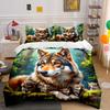 Wolf Family In Forest Scene Bedding Duvet Cover Set (1*Duvet Cover 2*Pillowcases, Without Duvet Insert)
