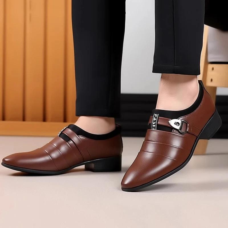 Shoes for Men Fashion Pointed Toe Leather Dress Shoe Autumn Slip on Oxfords Shoes for Men Wedding Party Office Business Footwear
