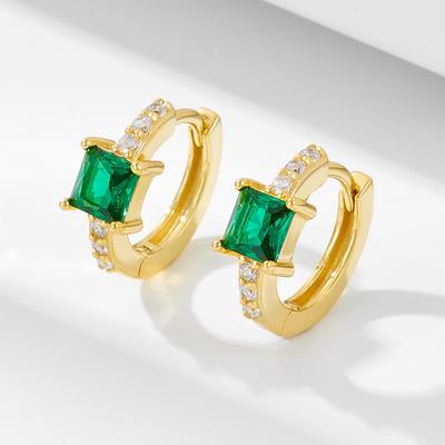 925 Sterling Silver Emerald Zircon Square Earrings for Women - European & American Style, Light Luxury Design