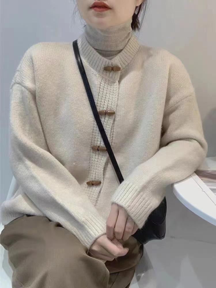 Cardigã de Malha Feminino com Botão de Alavanca Retrô - Estilo Coreano, Outono/Inverno