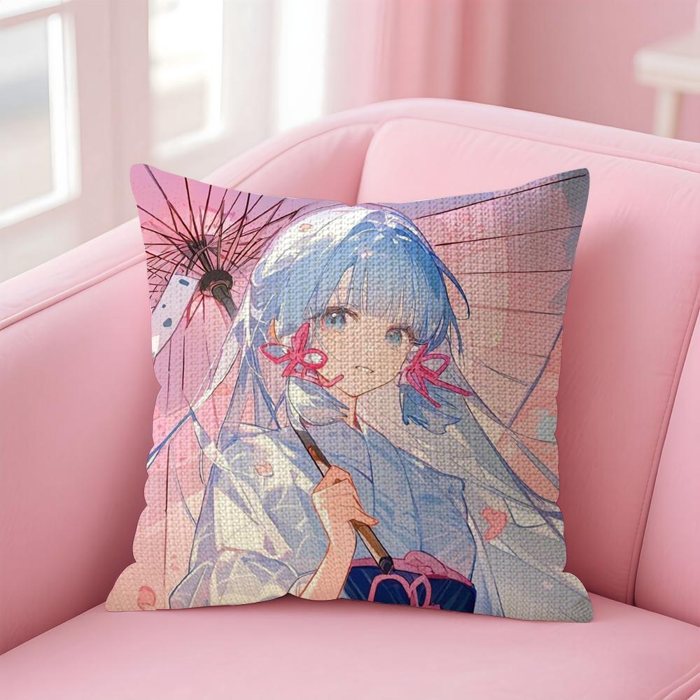 Genshin Impact Kamisato Cushion Cover Natural Linen Pillow Case DoubleSided Print Decorative Sofa Pillowcase Home Decor Gift