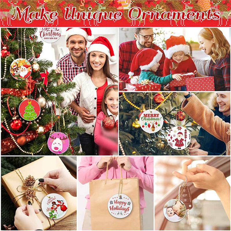 VOFUN-105 Pieces Sublimation Ornament Blanks, Round Blank Sublimation Ornaments Sublimation For Christmas Tree, DIY Handmade