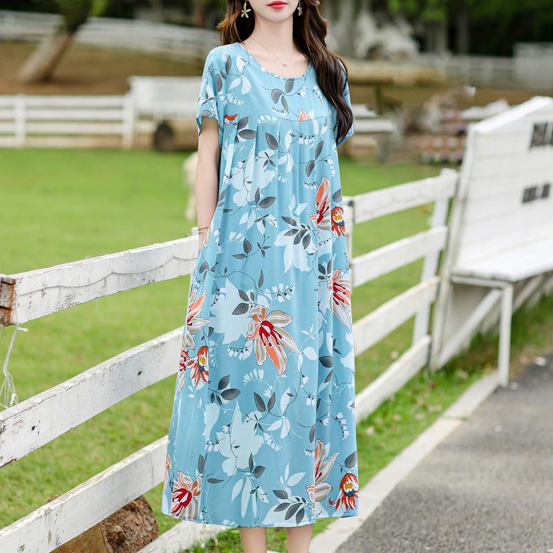 

Вільні сукні з вінтажним принтом для жінок, великі розміри, з короткими рукавами, повсякденна довга сукня, літній елегантний жіночий одяг середнього віку 3XL