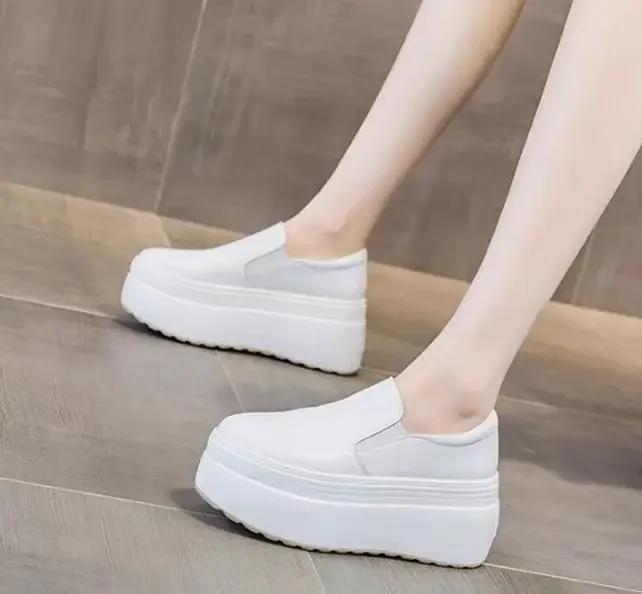Fashion Autumn Loafer 8CM Platform Shoes Flats White Slip on Casual Shoes Slipony Women Sneakers Shoes Breathable Comfy Summer Sneakers
