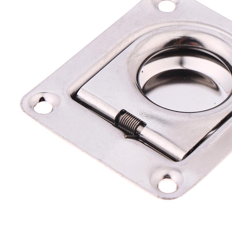 1Pc 65X56Mm Stainless Steel Square Pull-Ring Springloaded Boat Deck Hatch Pull Flush Mount Hardware Cabinet Recessed Rings Pull