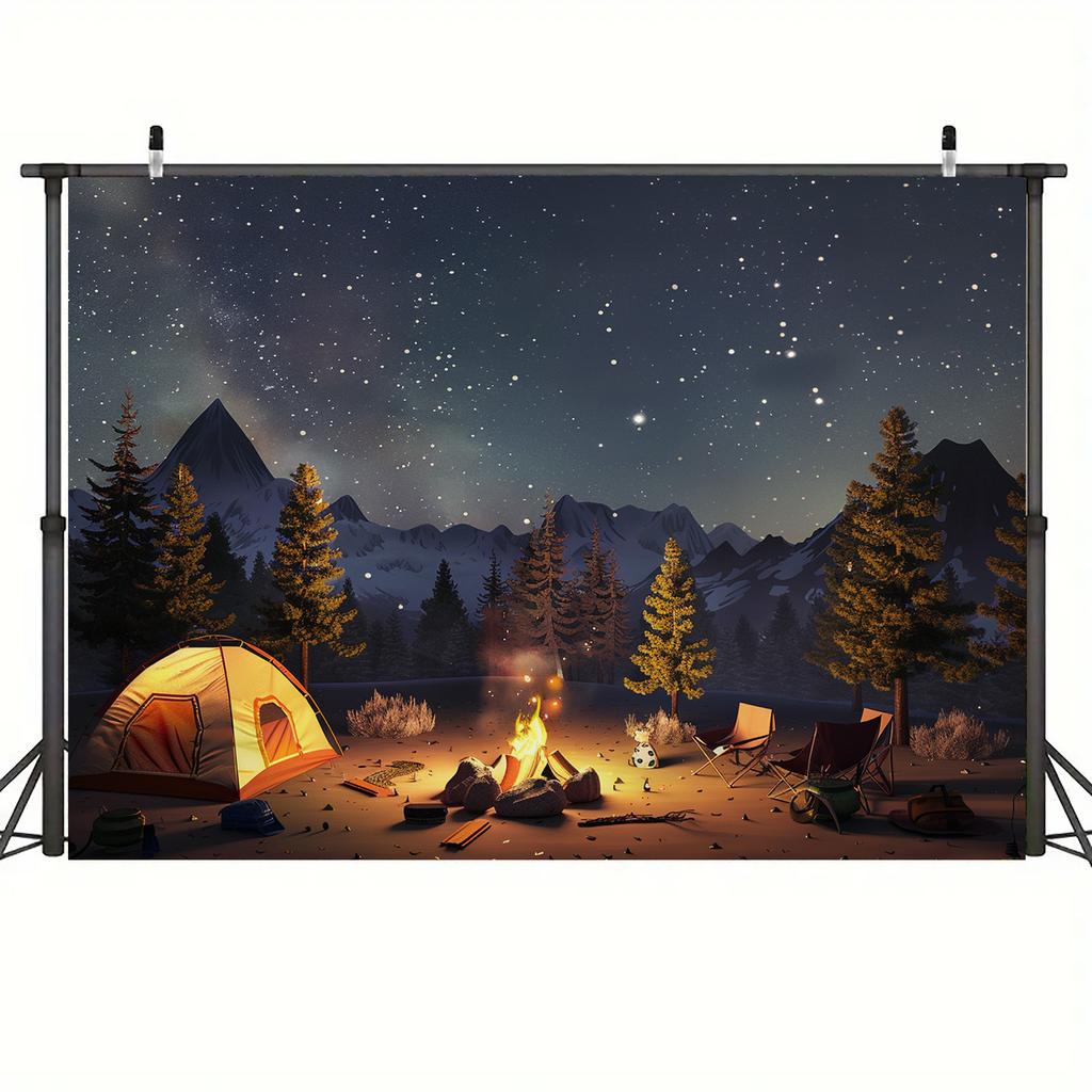 Forest night background, polyester photographic background suitable for outdoor camping theme party decoration