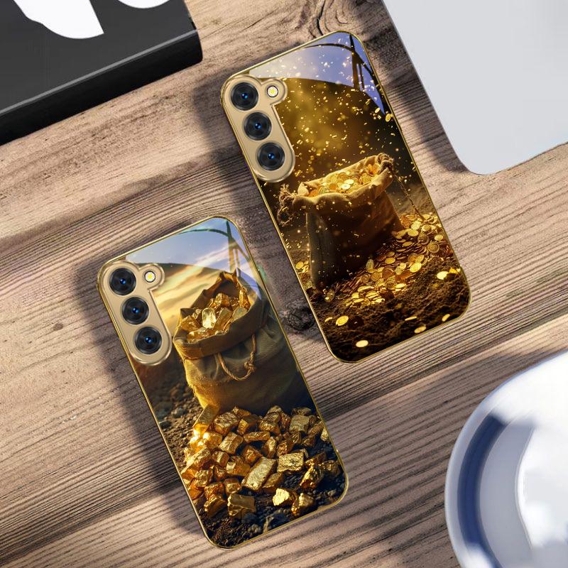 Dunkler Jute-Geldbeutel Für Samsung Galaxy S26 S20 FE S21 S22 S23 Plus S24 Ultra 25Ultra S21+ S9 S22 S8 Goldenes Glas-Handyhülle