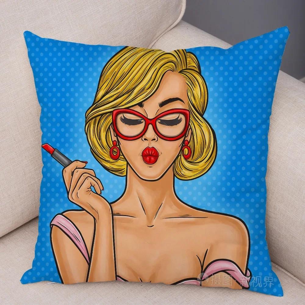 Home Decor Pop Art Style Women With Money Pillow Pattern Cushion Cover Suitable For Sofa Bedroom Car Pillow Cover