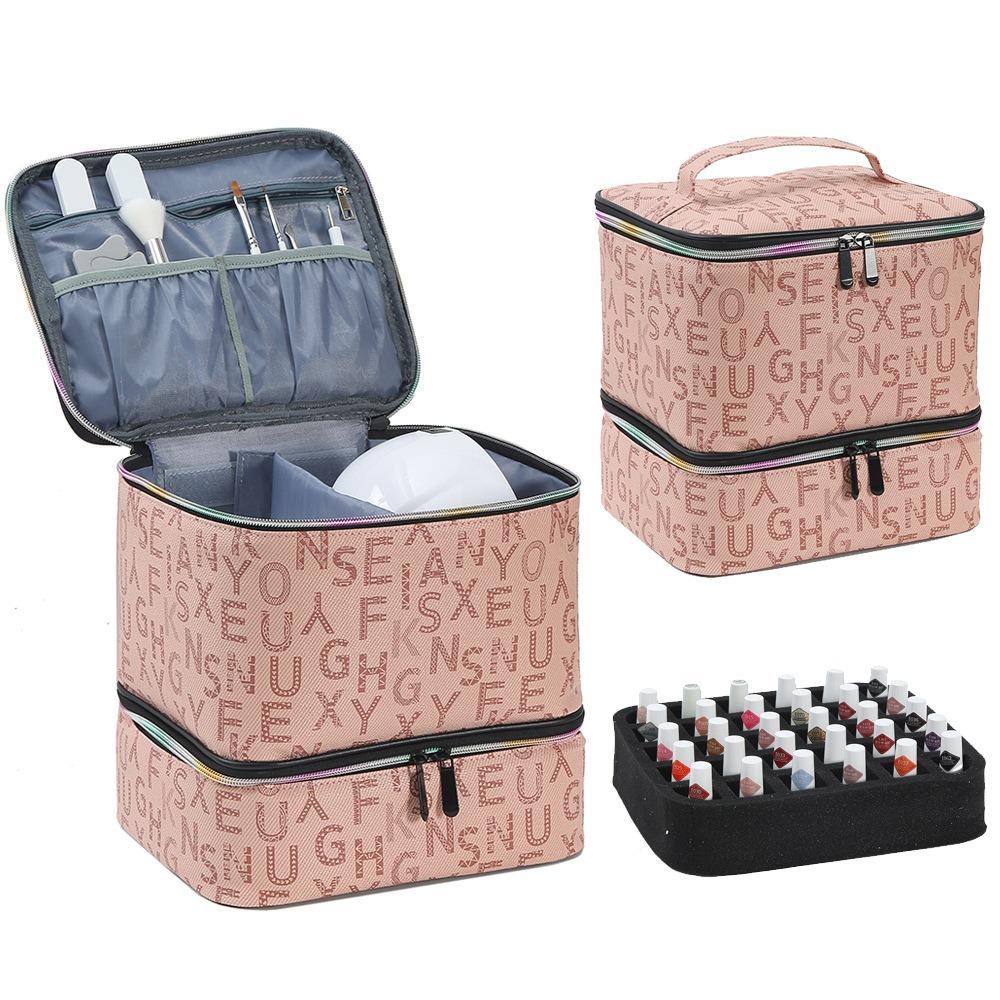Double Layer Nail Polish Organizer Bag Large Capacity 30 Compartment Nail Care Kit Bag Handheld Essential Oil Storage Bag