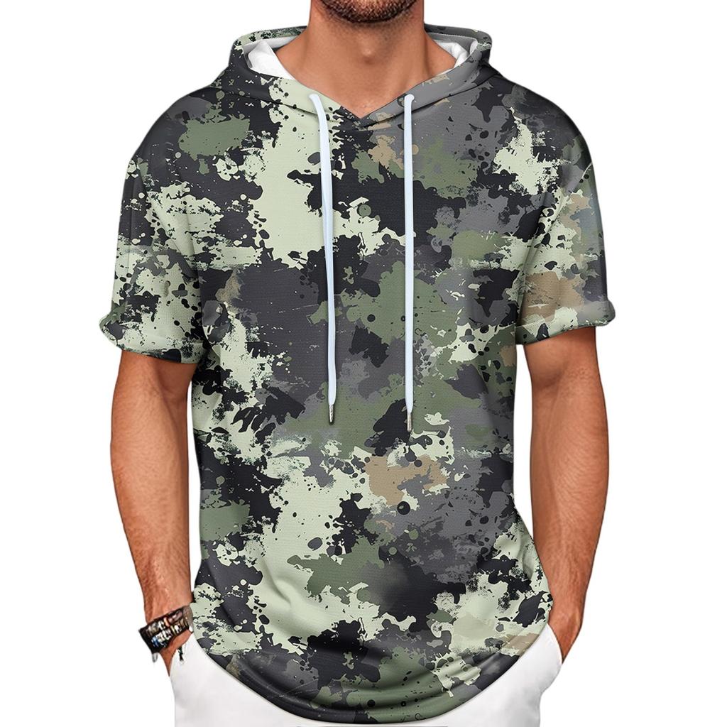 Gradient Print Men's Shirt Hooded Short-sleeved Hooded Spring And Summer Casual Daily Wear
