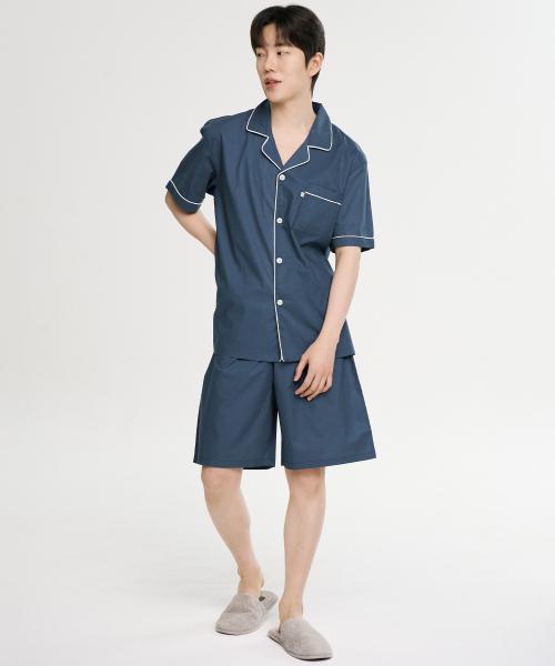[May Flower] Classic Navy Short-Sleeve Pure Cotton Men's Big Size Pajama Set [Shipped from Korea] 100% Authentic