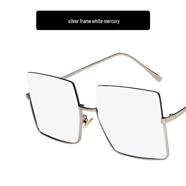 Metal Cut-Edge Semi-Rimless Oversized Square Sunglasses - 2021 Retro Style for Women's Round Faces, Celebrity-Favored.