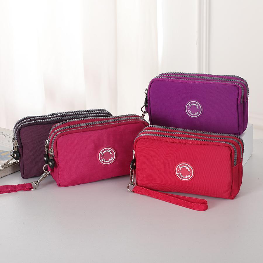 Portable Handheld Cell Phone Wallet, Triple Zipper Ladies Clutch Bag, Large Capacity Handheld Coin Purse