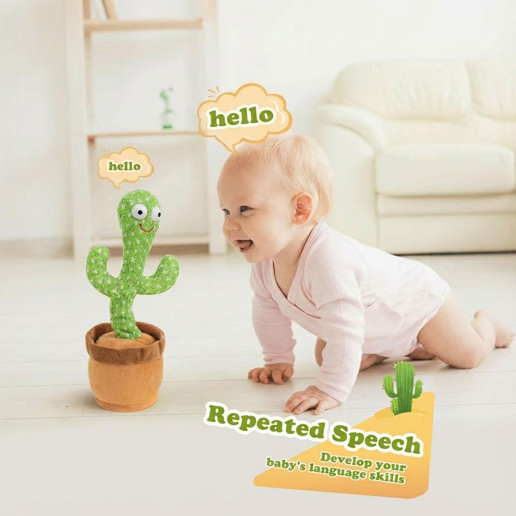 Interactive Speaking Cactus Toy Singing Dancing and Repeating Voice Soft Plush Doll for Baby Tummy Time Entertainment