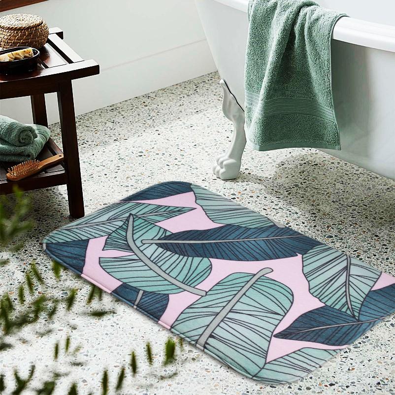 Printed Flannel Floor Mat Plant Modern Chinese Style Carpet Living Room Bedroom Bathroom Absorbent Non-slip Mat