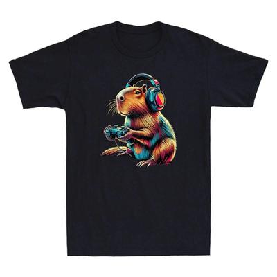 Funny Gaming Capybara Graphic Men’s T-Shirt
