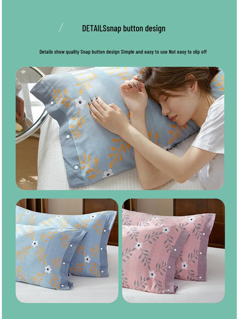 Pure Cotton Gauze Pillowcase with Snap Buttons, Summer Full Wrap, 40x60cm Latex or 48x74 Pillow Size. Single Pack.