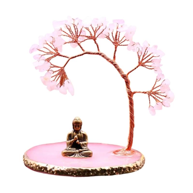 Money Tree Crystal Tree and Buddhas Statue Yogas Meditations Decors for Home Office Shelf Decoration Wealth andLuck