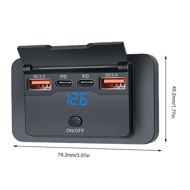 4-Ports 12V RV USB Outlet 76W Dual PD3.0 USB-C 36W & Dual QC3.0 18W Car Charger Socket Adapter for Car Bus Boat Truck